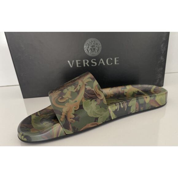 Versace Baroccoflage Slides Sandals Khaki 8 US (41 Euro) IT DSU6516 NIB $395 - Picture 8 of 11